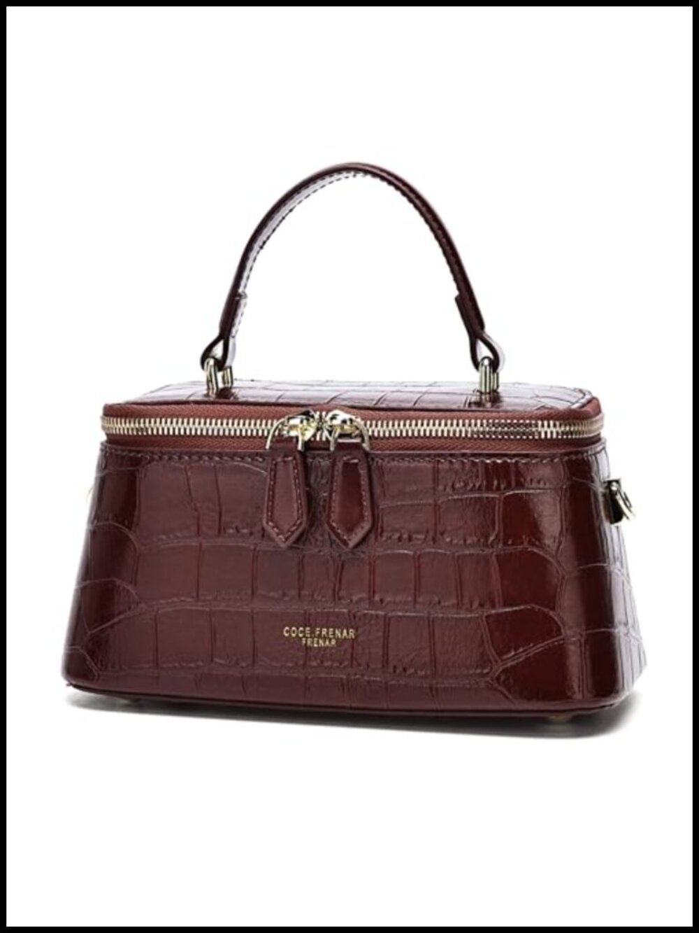 Croc-Embossed Crossbody Bag Square Satchel Adjustable Strap Women's